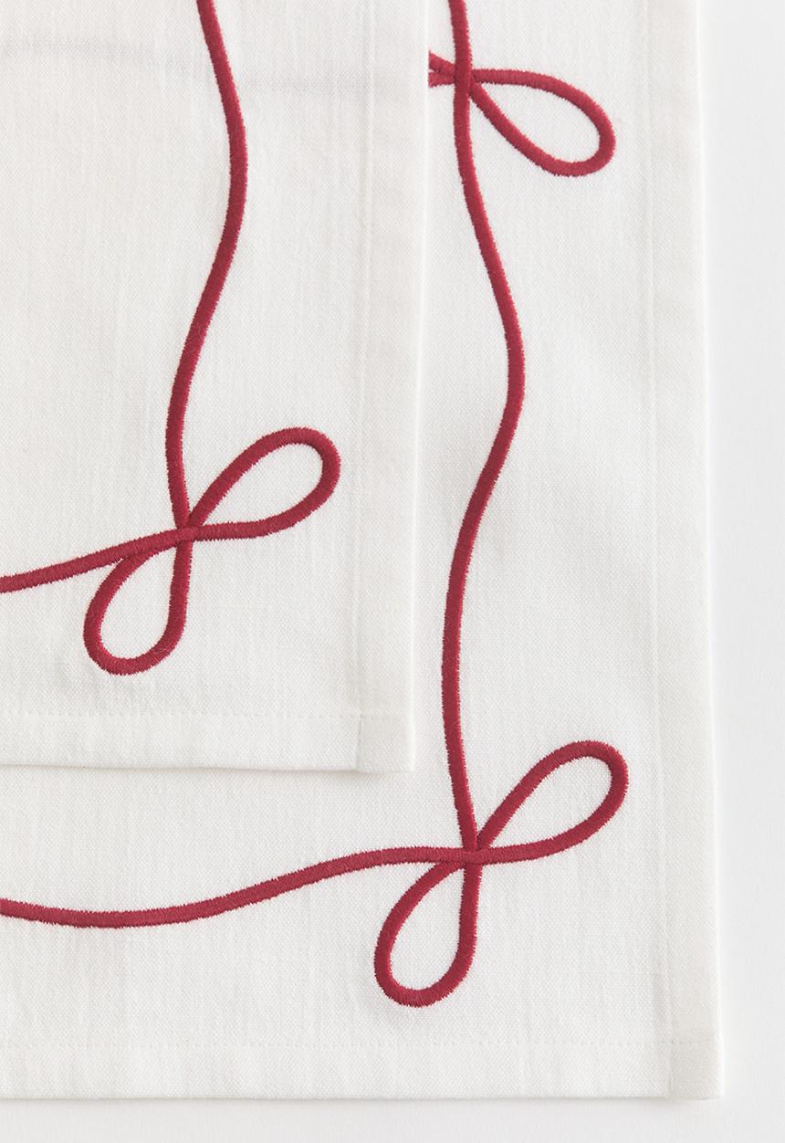 H&M - 2 pack embroidered linen-blend placemats - beige bows