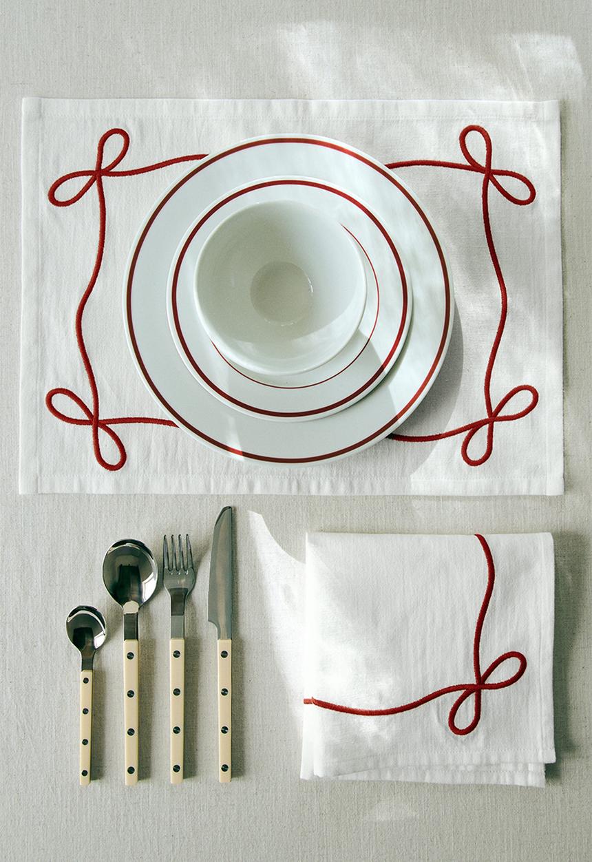 H&M - 2 pack embroidered linen-blend placemats - beige bows