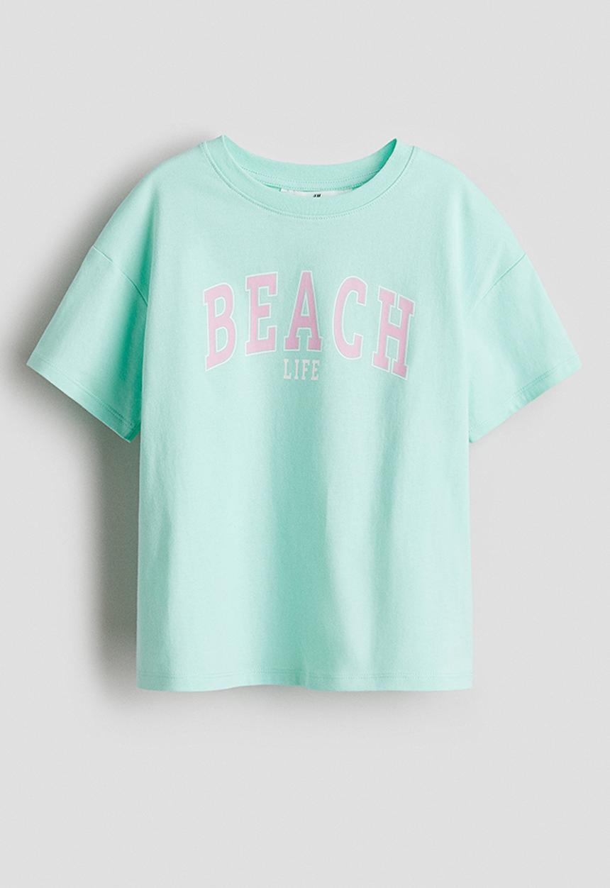 H&M - Oversized cotton T-shirt - light turquoise beach life