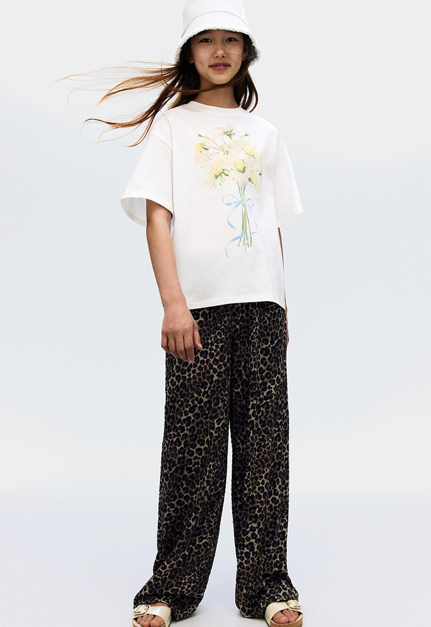 H&M - Textured jersey trousers - beige leopard print