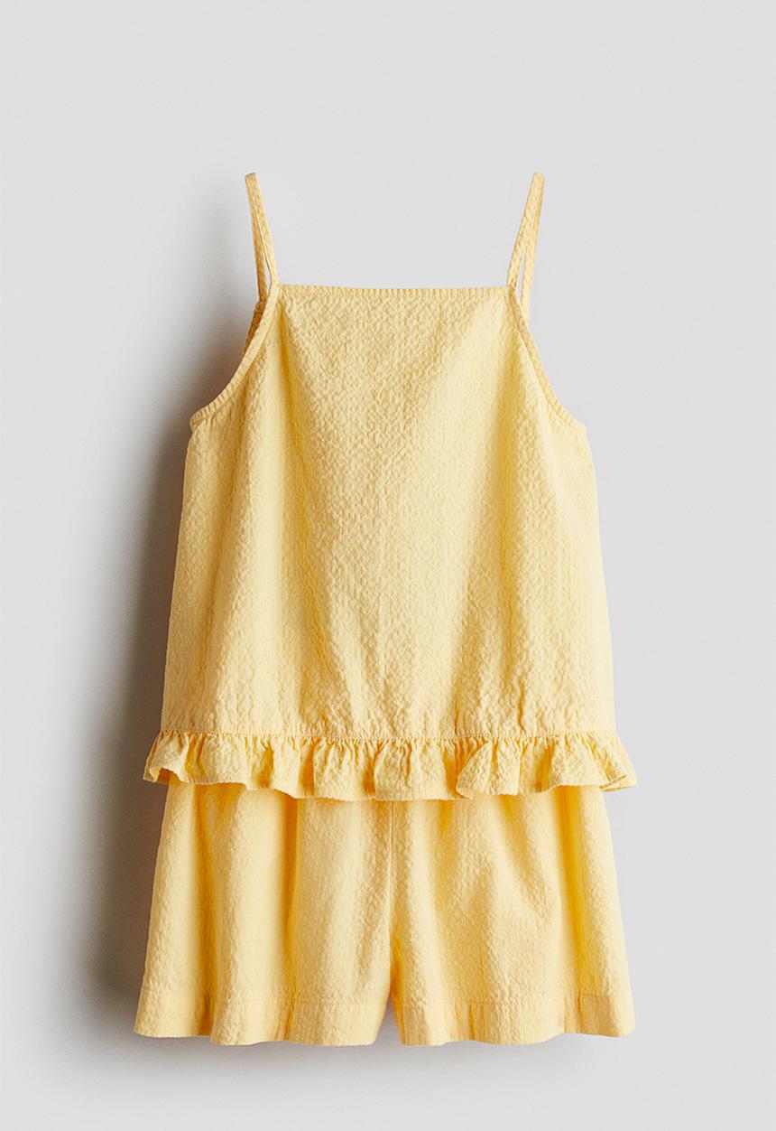 H&M - 2-Piece cotton strappy top and shorts set - yellow