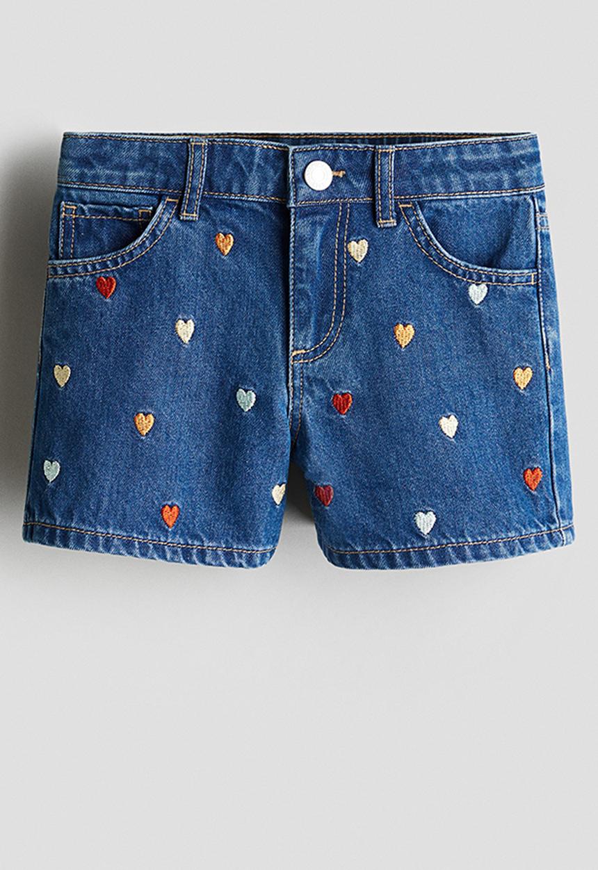 H&M - Denim shorts - denim blue hearts