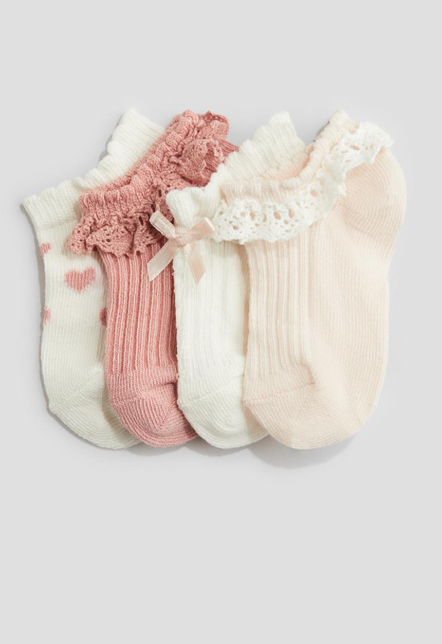 H&M - 4 pack shaftless socks - dusty pink & white