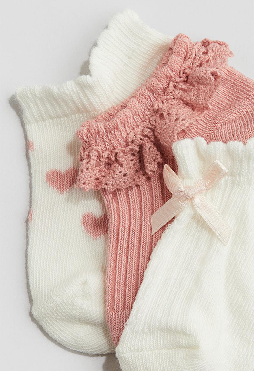 H&M - 4 pack shaftless socks - dusty pink & white