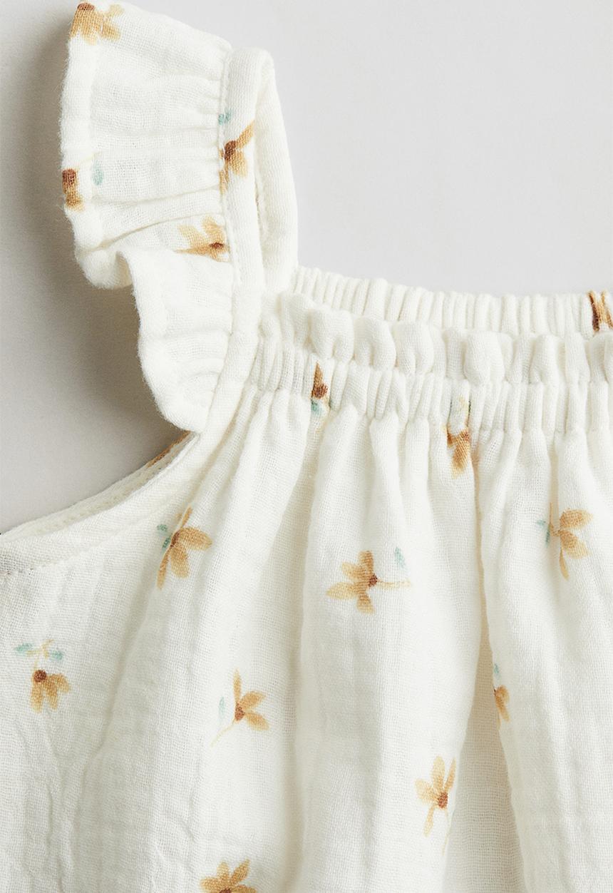 H&M - Patterned muslin romper suit - white floral