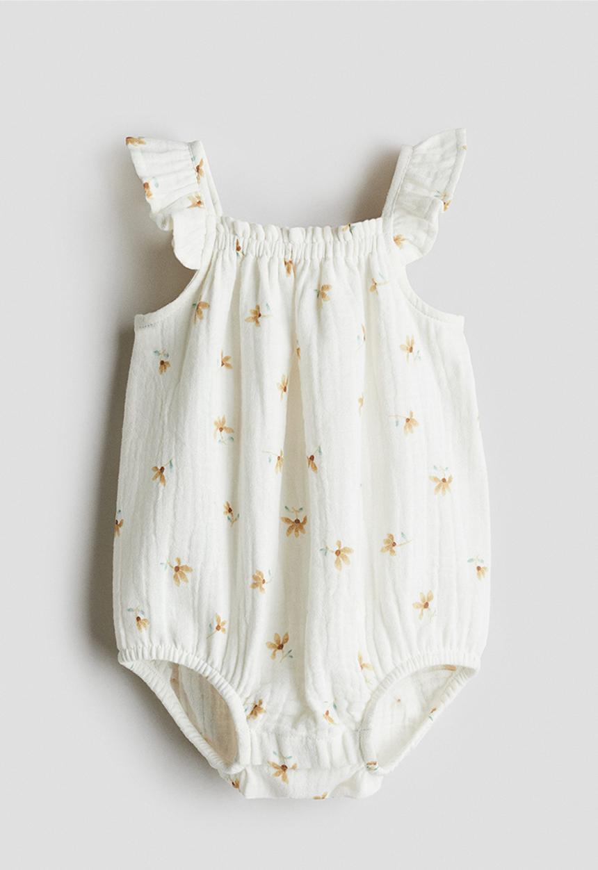 H&M - Patterned muslin romper suit - white floral