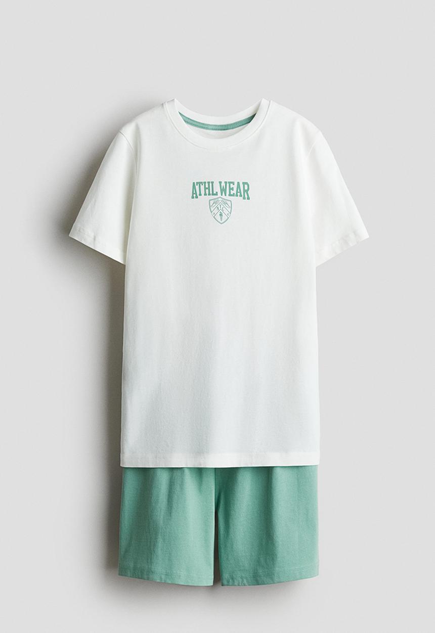 H&M - Cotton jersey pyjamas - turquoise/athl wear