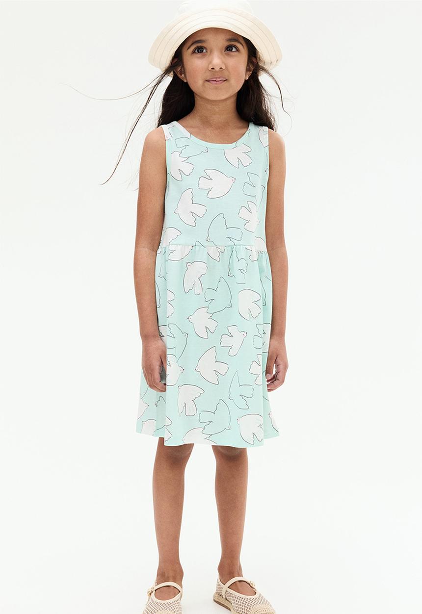 H&M - Patterned cotton dress - light turquoise/birds