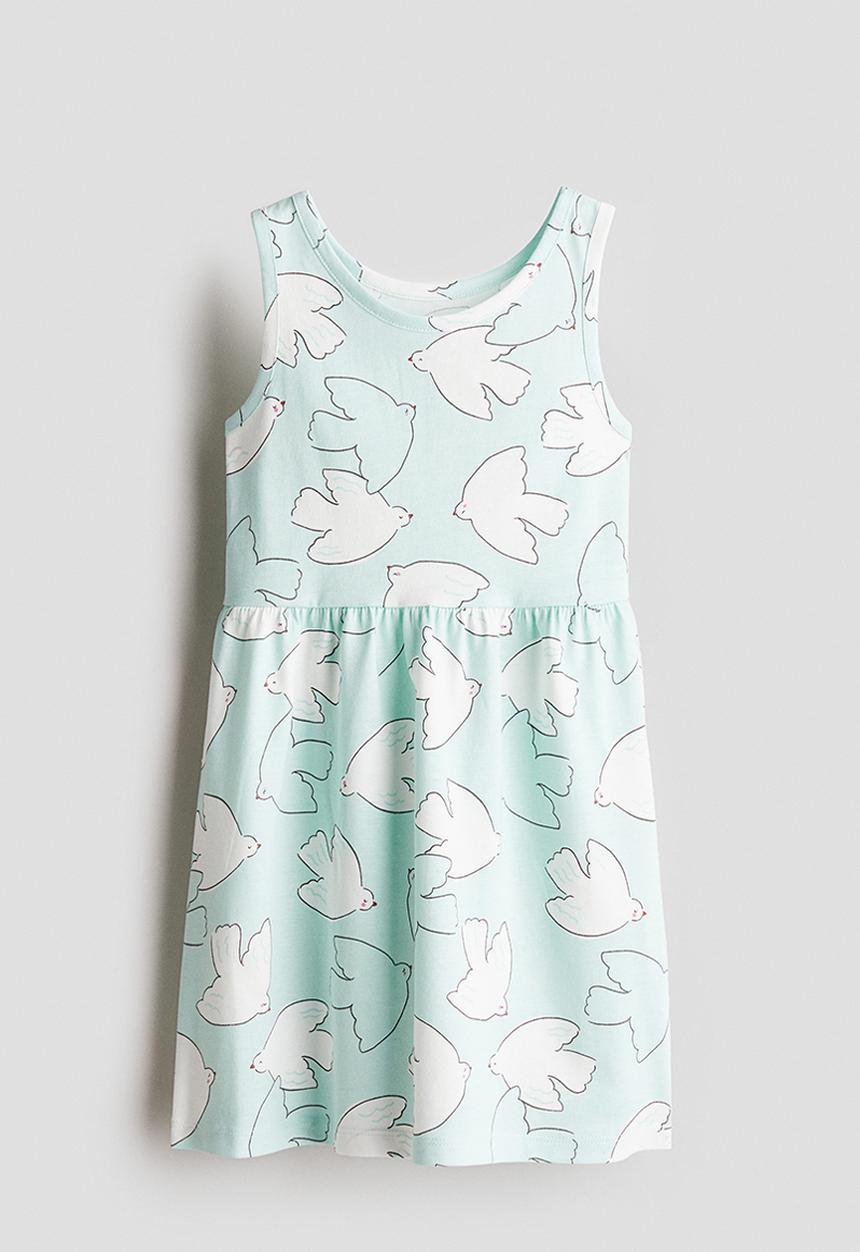 H&M - Patterned cotton dress - light turquoise/birds