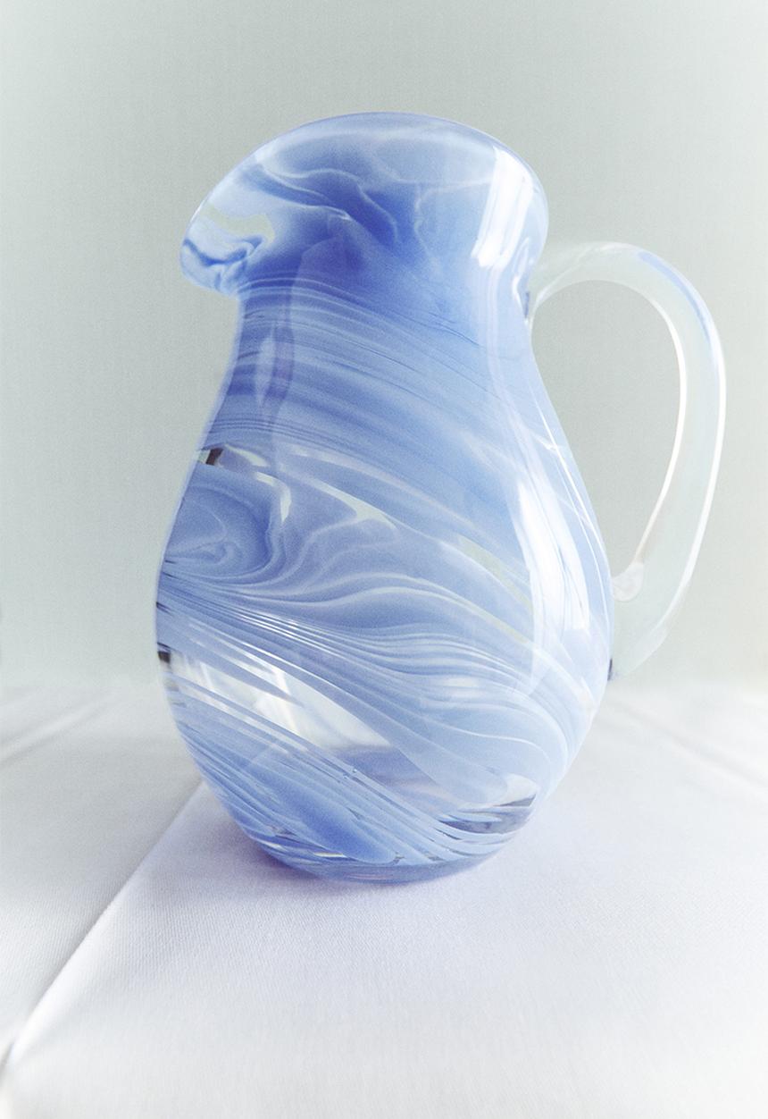 H&M - Patterned glass jug - light blue/patterned