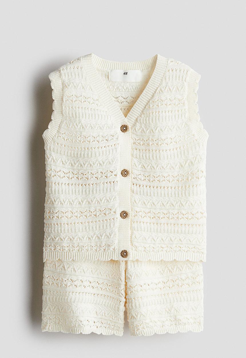 H&M - 2-Piece pattern-knit cotton set - cream