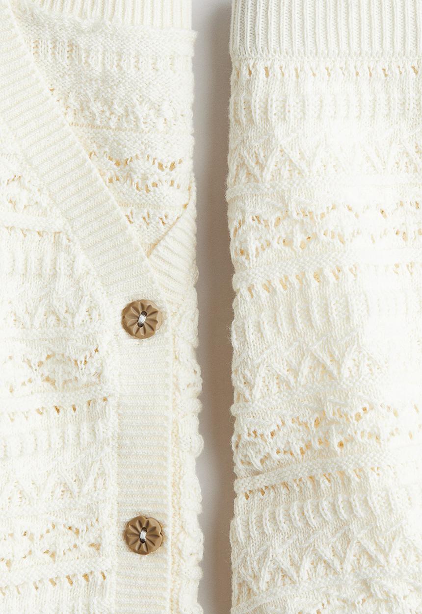 H&M - 2-Piece pattern-knit cotton set - cream