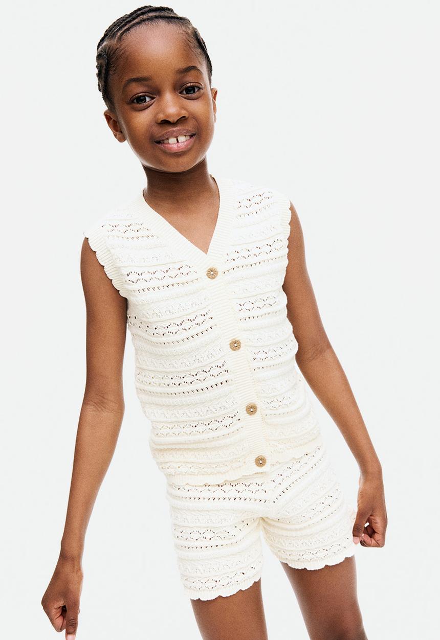 H&M - 2-Piece pattern-knit cotton set - cream