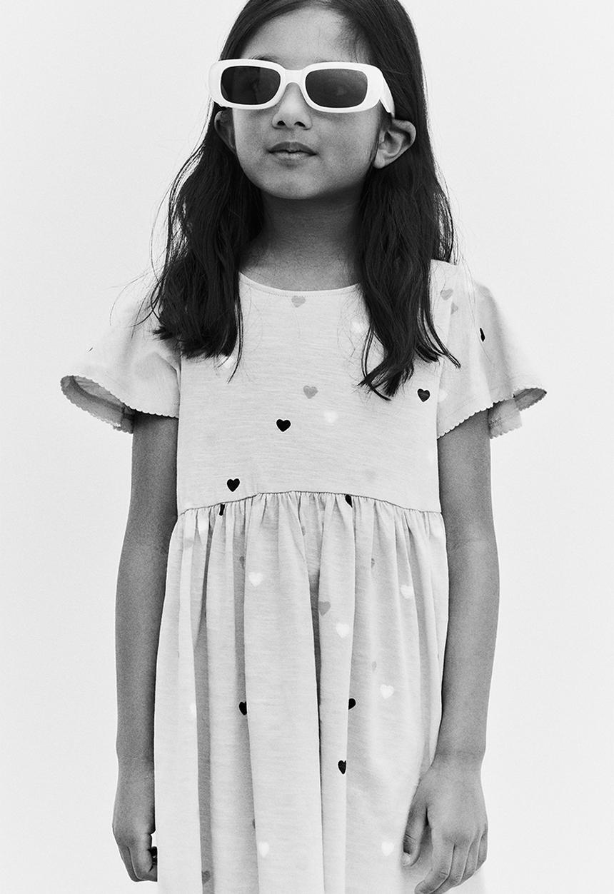 H&M - Flutter-sleeved cotton dress - light apricot hearts