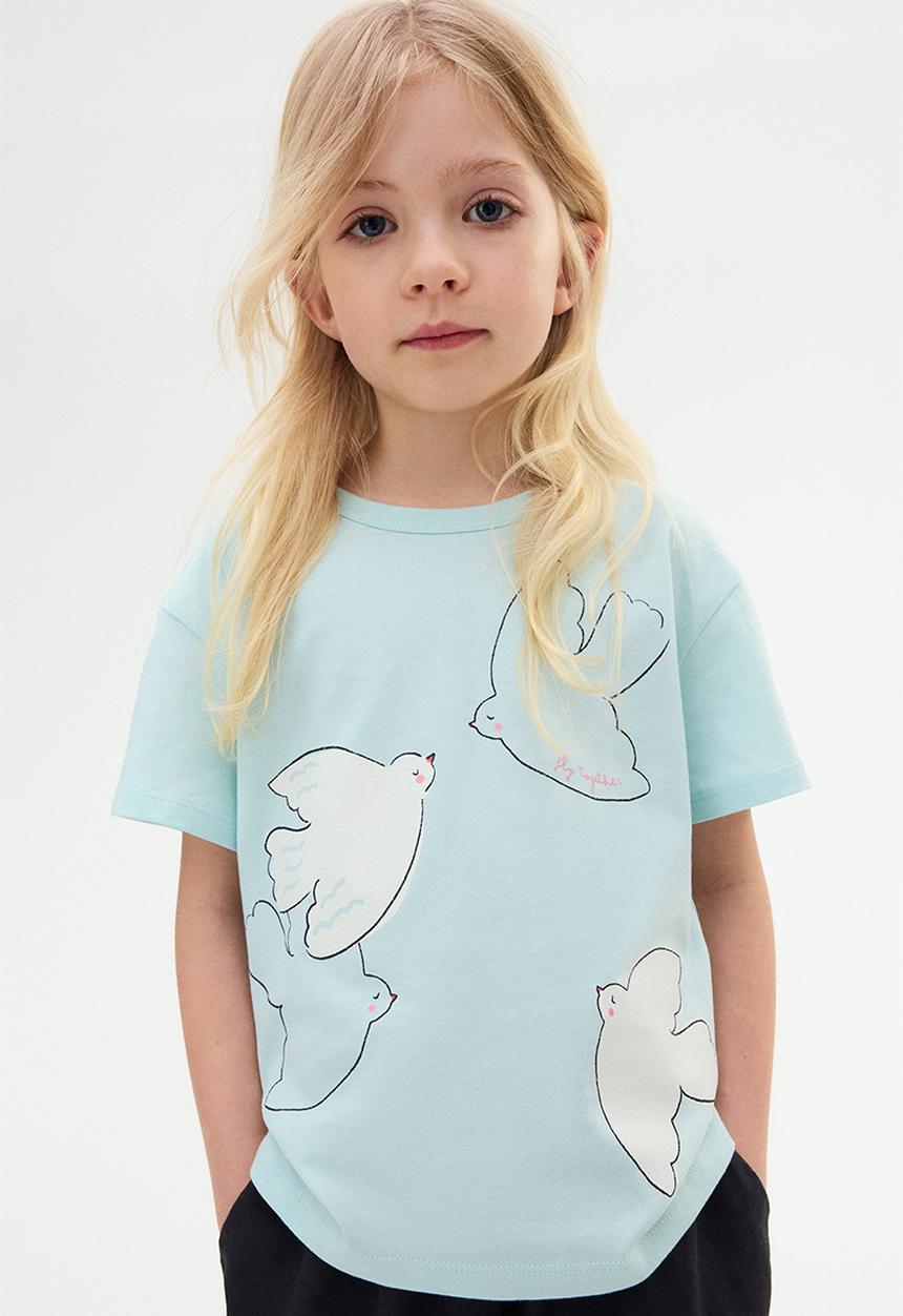 H&M - Printed jersey top - turquoise/birds 