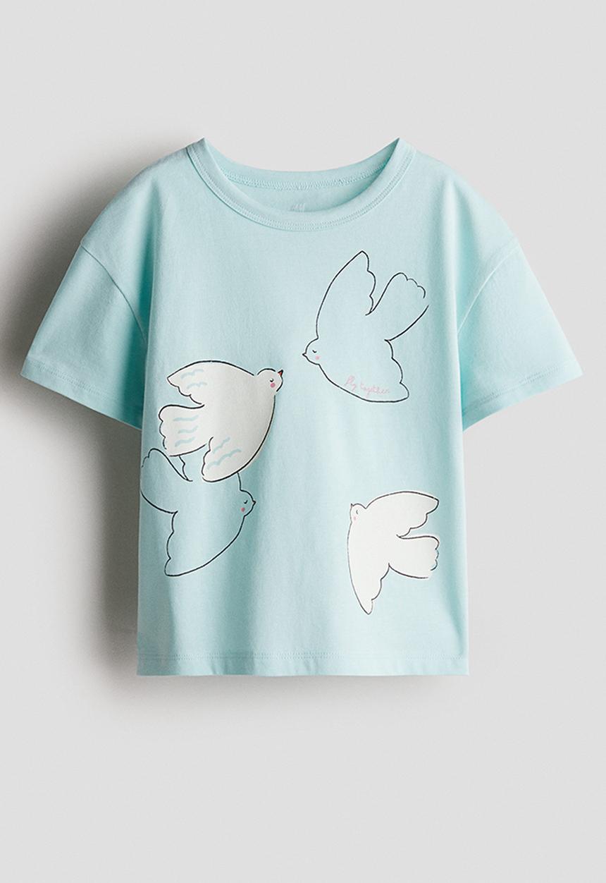 H&M - Printed jersey top - turquoise/birds 