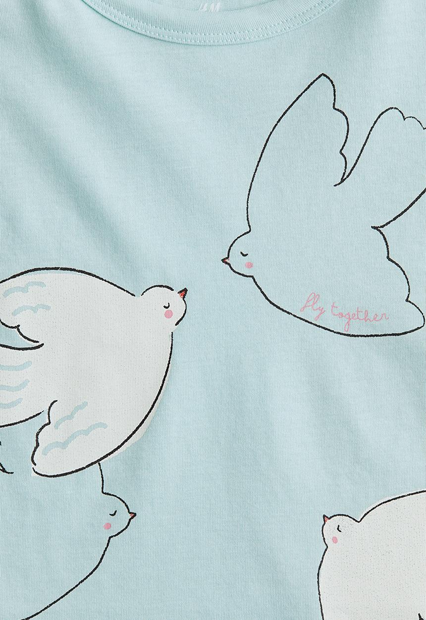H&M - Printed jersey top - turquoise/birds 