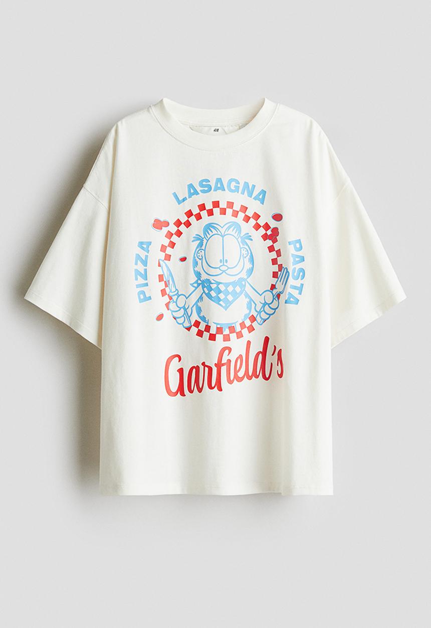 H&M - Printed cotton t-shirt - white garfield