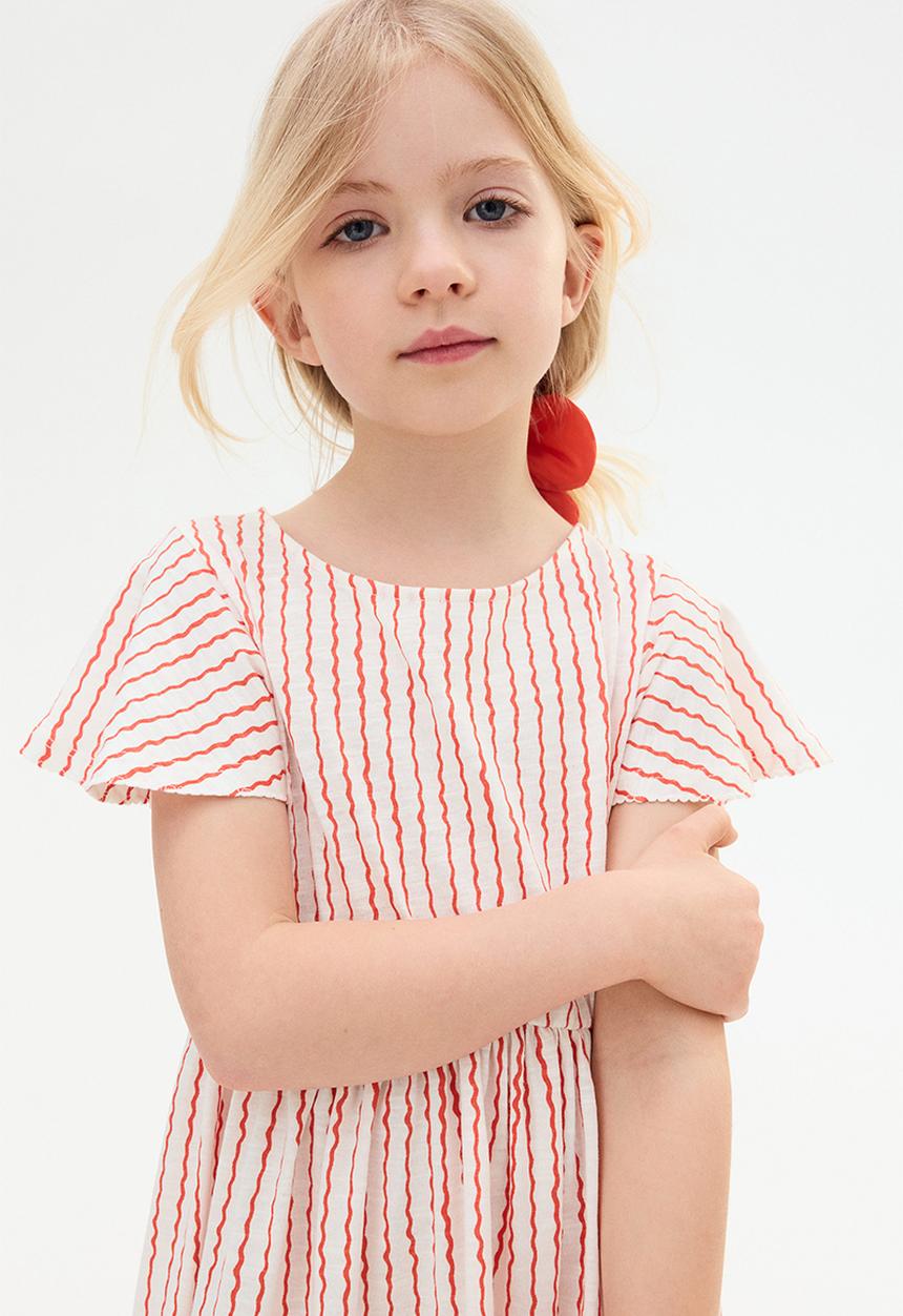H&M - Flutter-sleeved cotton dress - cream & red striped