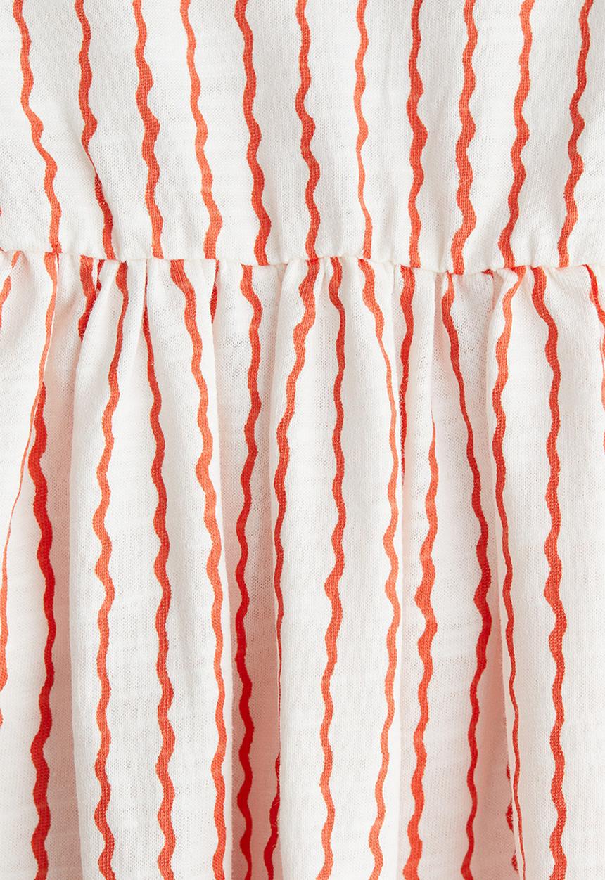H&M - Flutter-sleeved cotton dress - cream & red striped