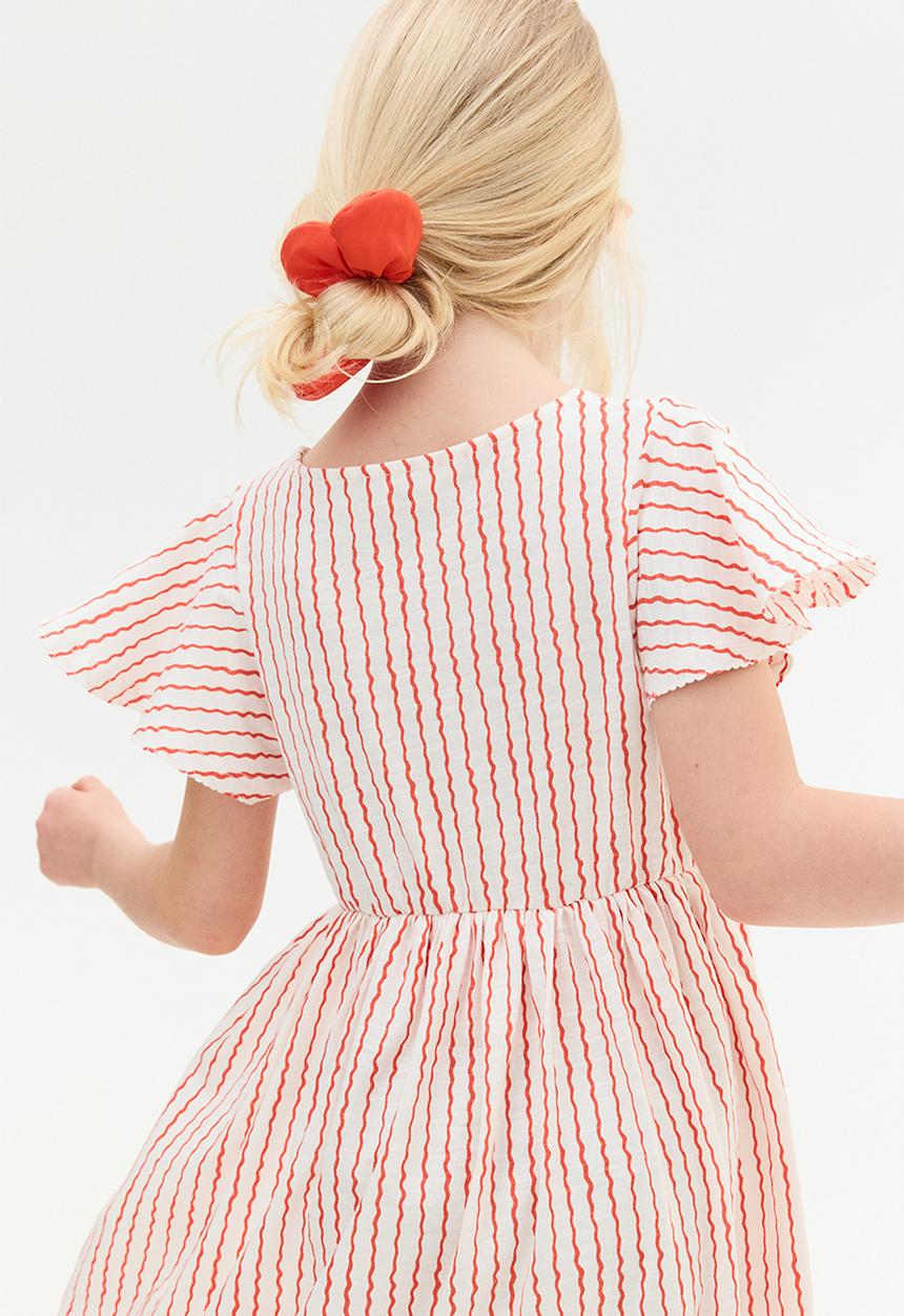 H&M - Flutter-sleeved cotton dress - cream & red striped