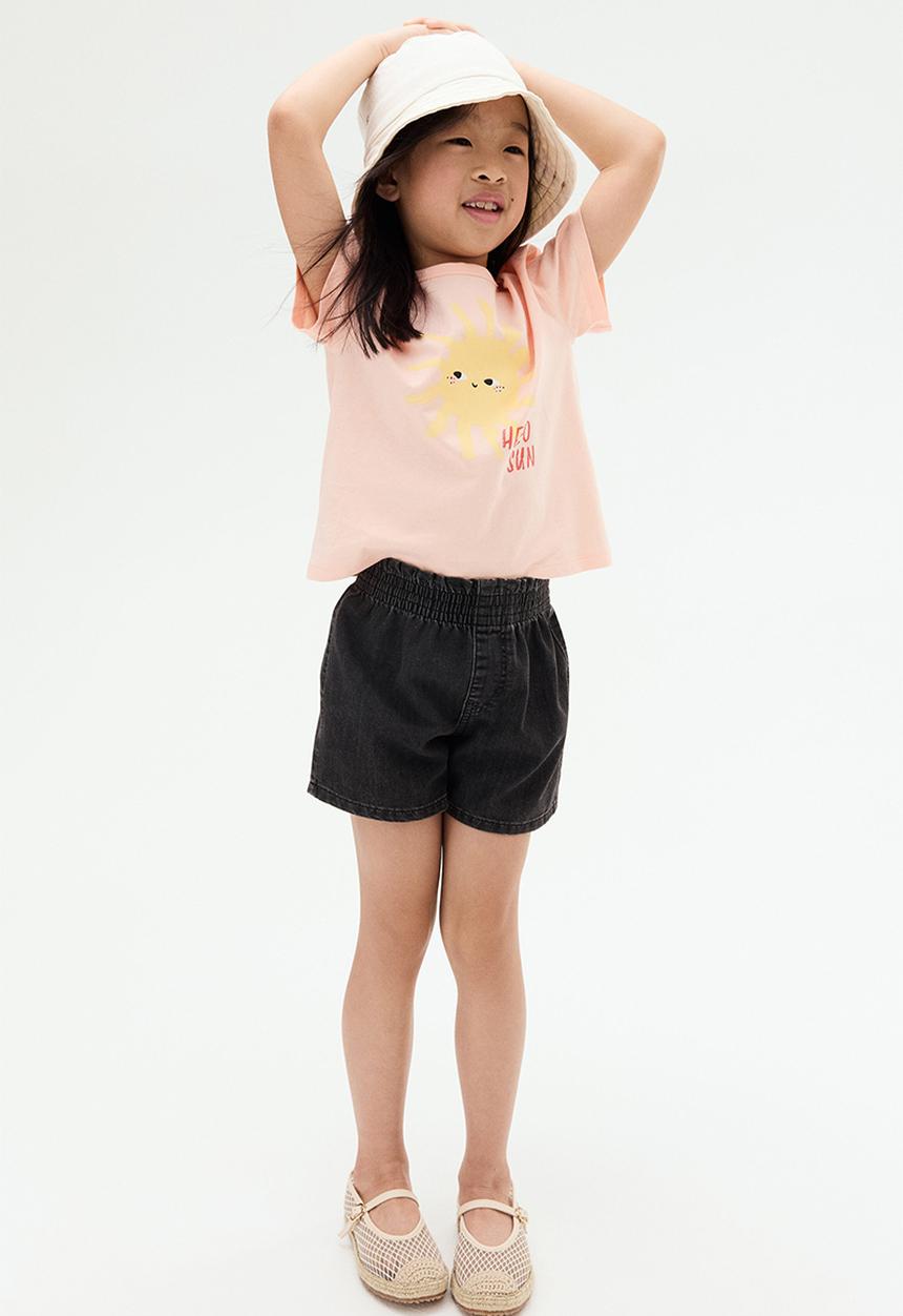 H&M - Printed jersey top - peach pink/hello sun