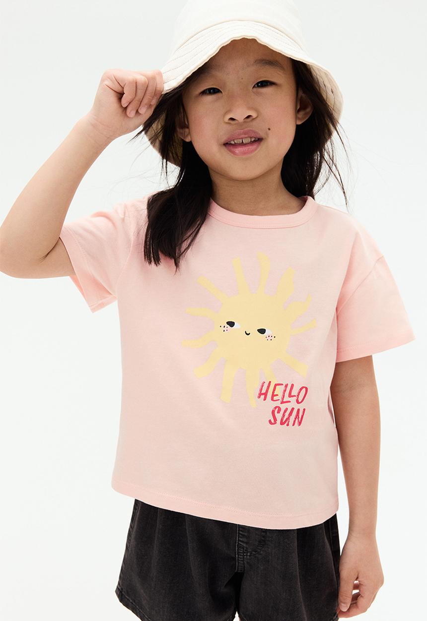 H&M - Printed jersey top - peach pink/hello sun