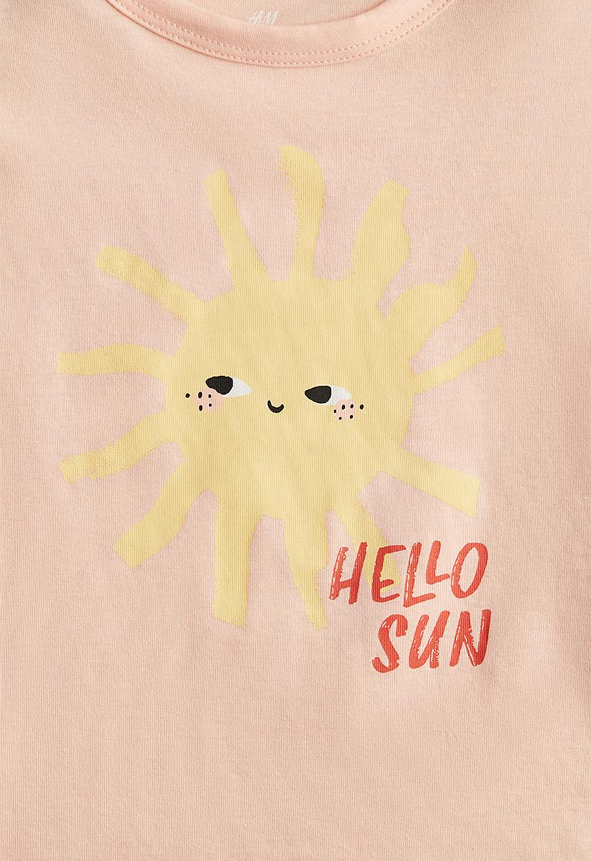 H&M - Printed jersey top - peach pink/hello sun