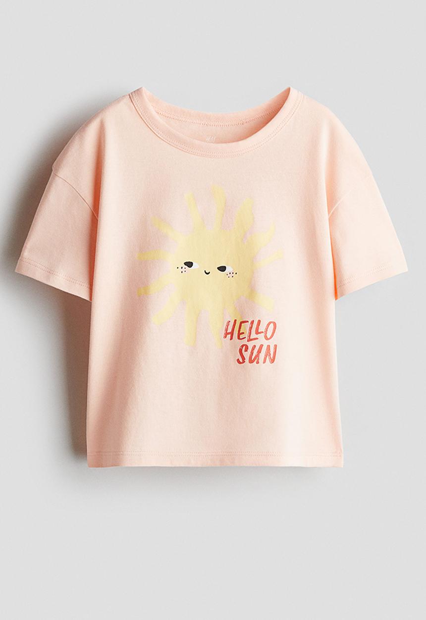 H&M - Printed jersey top - peach pink/hello sun