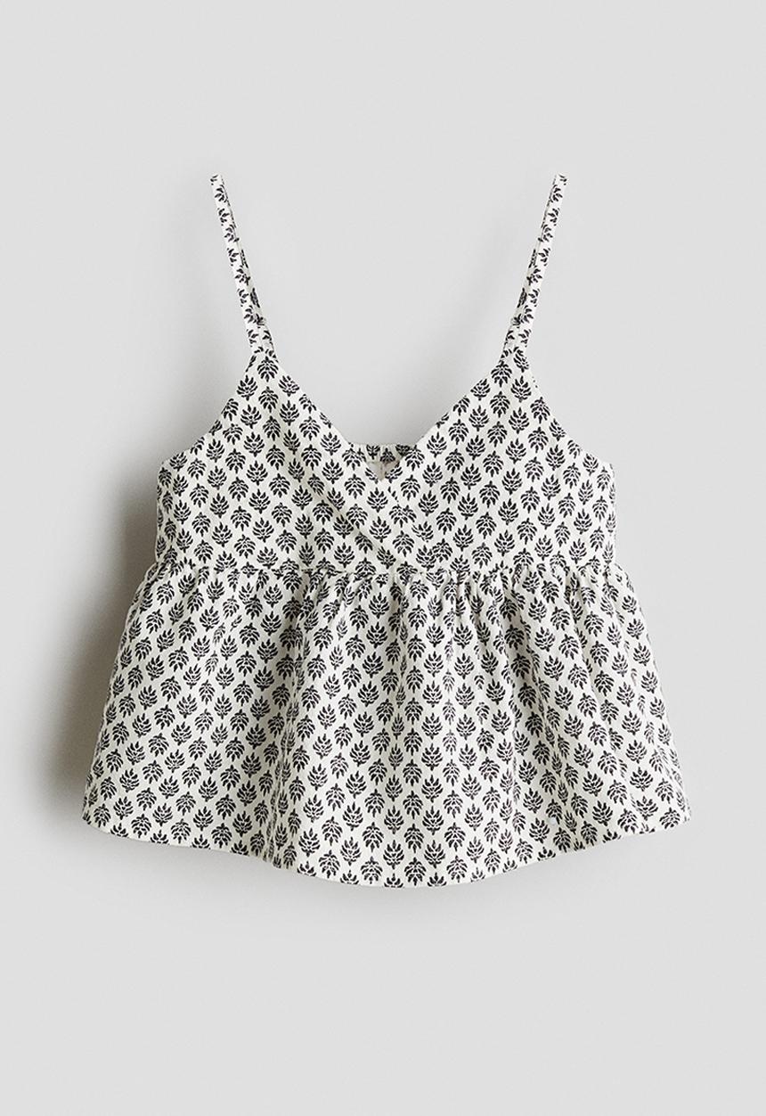 H&M - V-neck strappy top - white patterned 