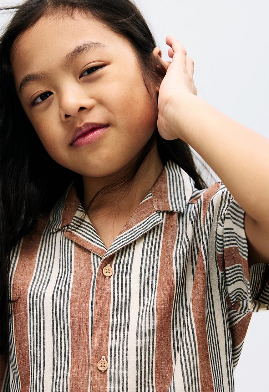 H&M - Linen-blend resort shirt - light beige/striped