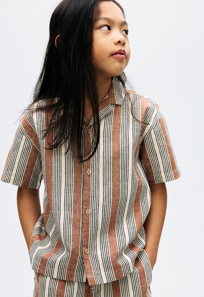 H&M - Linen-blend resort shirt - light beige/striped