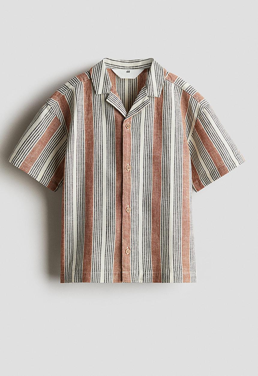H&M - Linen-blend resort shirt - light beige/striped
