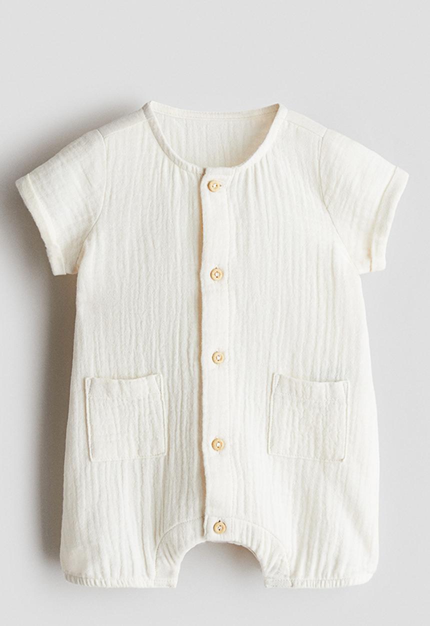 H&M - Cotton muslin romper suit - cream