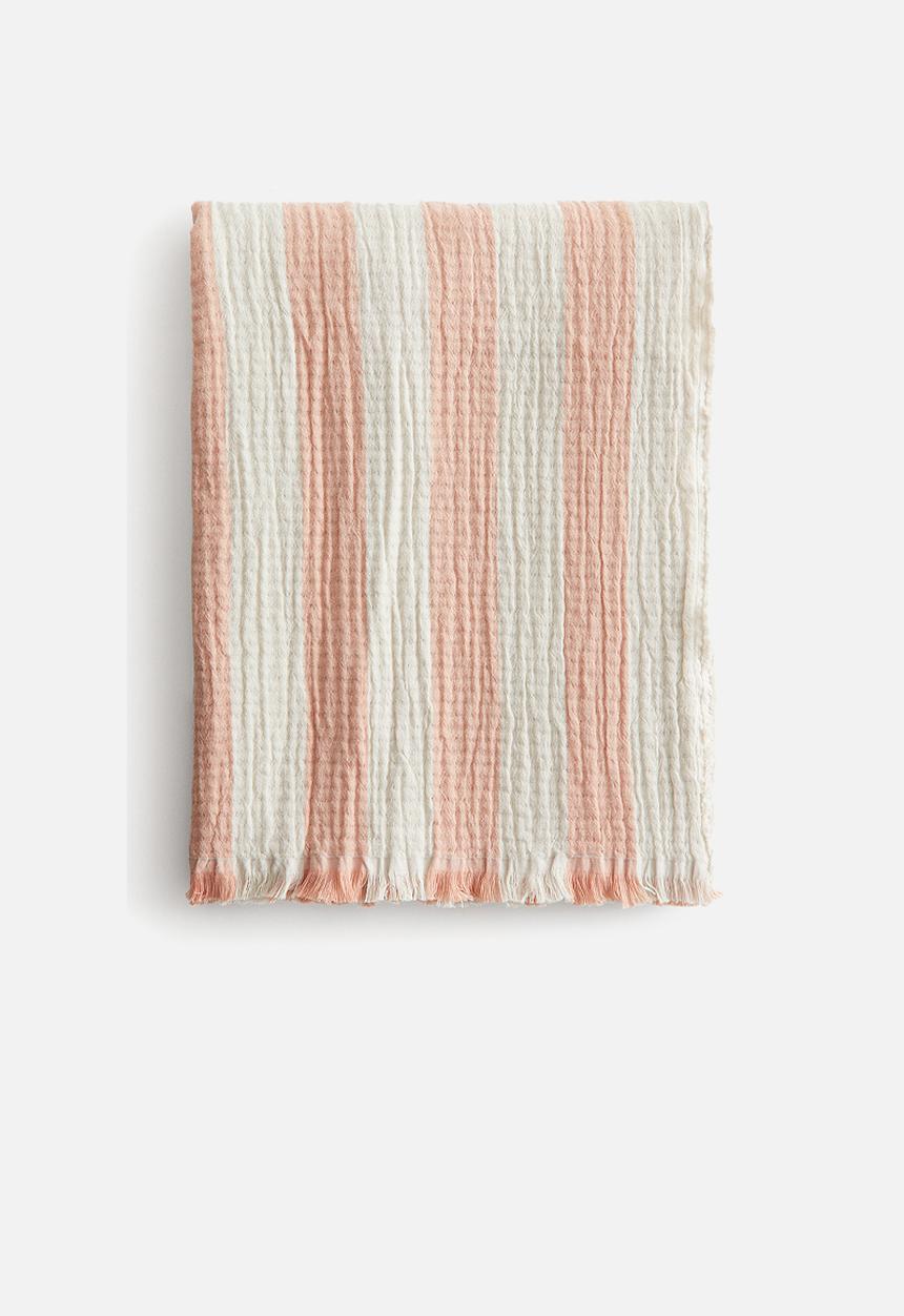 H&M - Cotton muslin blanket - pink/striped 