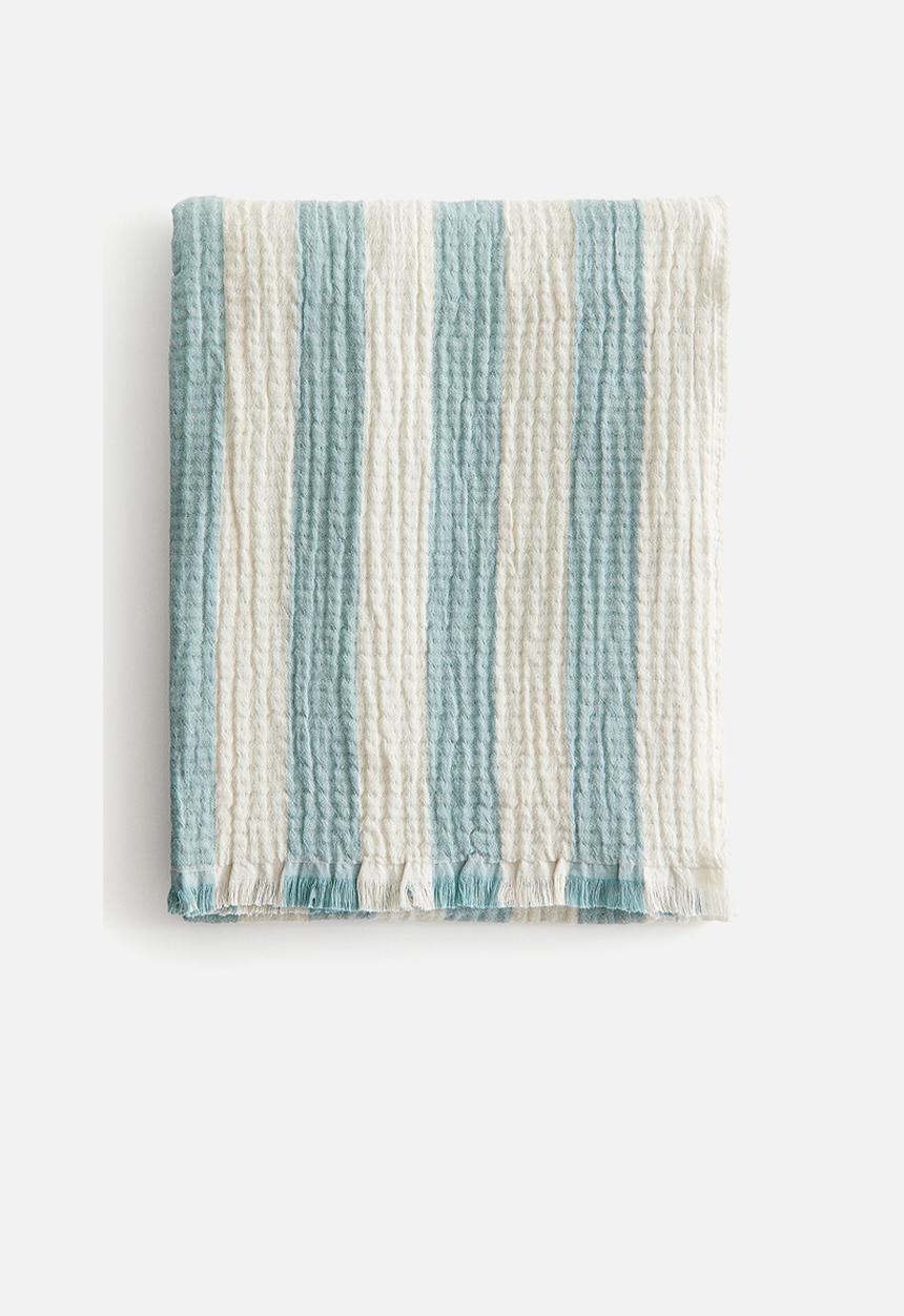 H&M - Cotton muslin blanket - turquoise/striped 