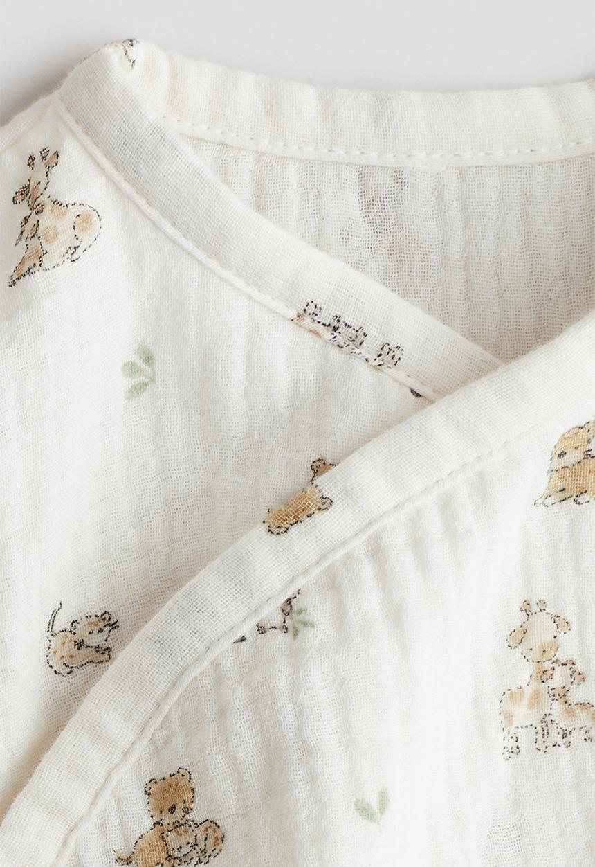 H&M - Printed muslin romper suit - cream/animals