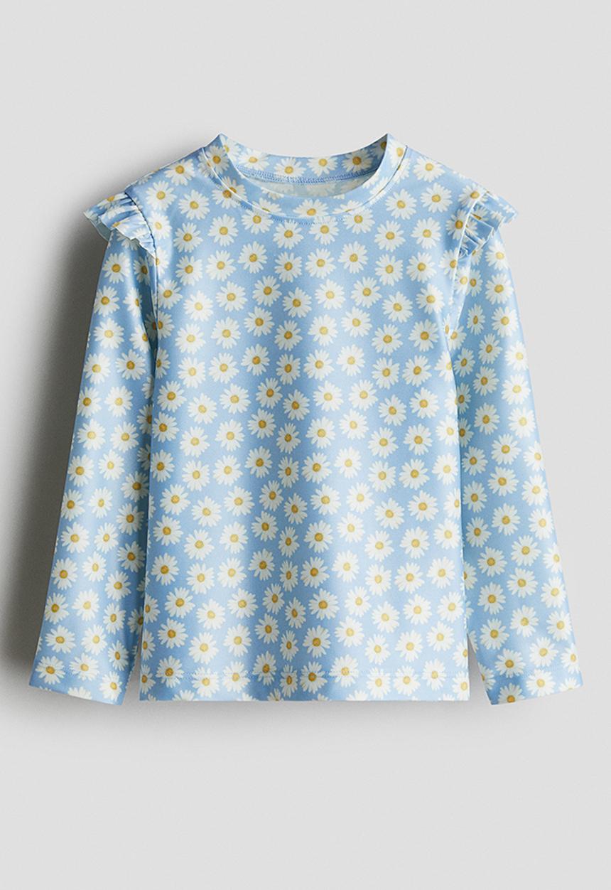 H&M - Upf 50 frill-trimmed swim top - light blue daisies 