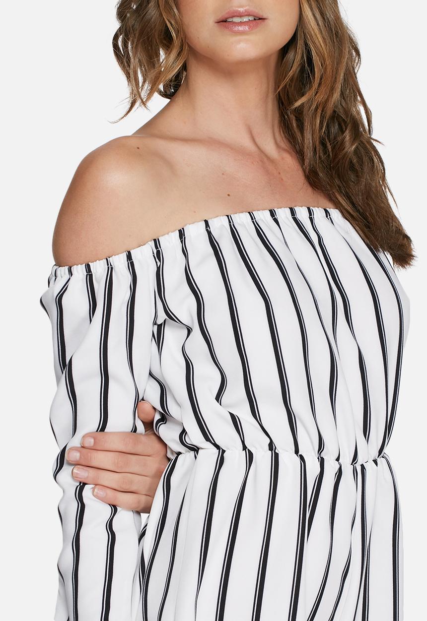 Missguided - Striped off shoulder bardot playsuit