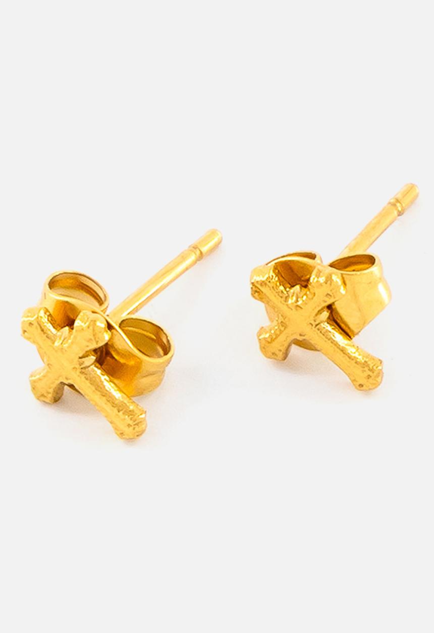 Burnt  - Cross Studs - Gold