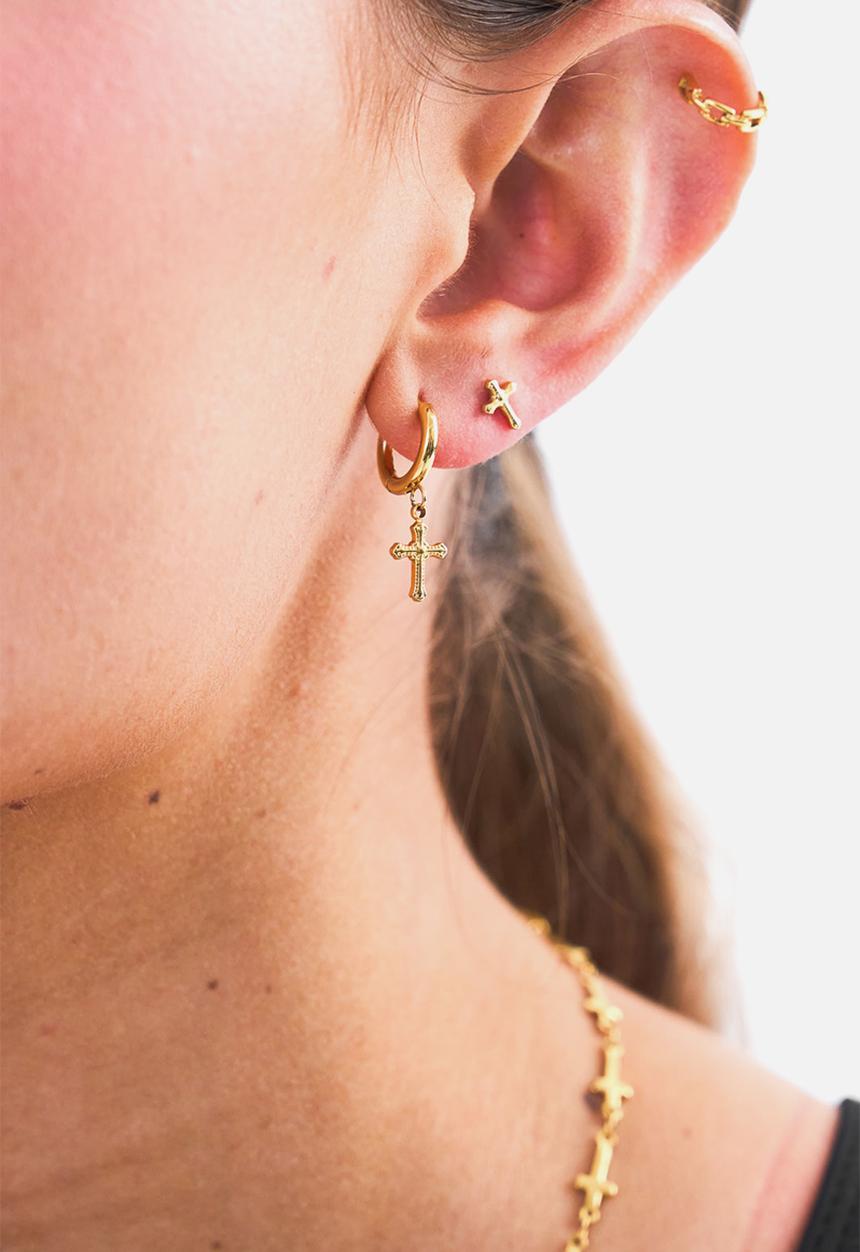 Burnt  - Cross Studs - Gold