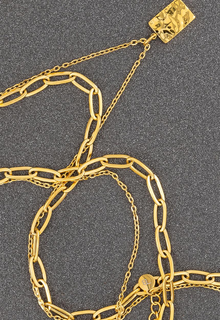 Burnt  - Stacked necklace with paperclip & charm - gold