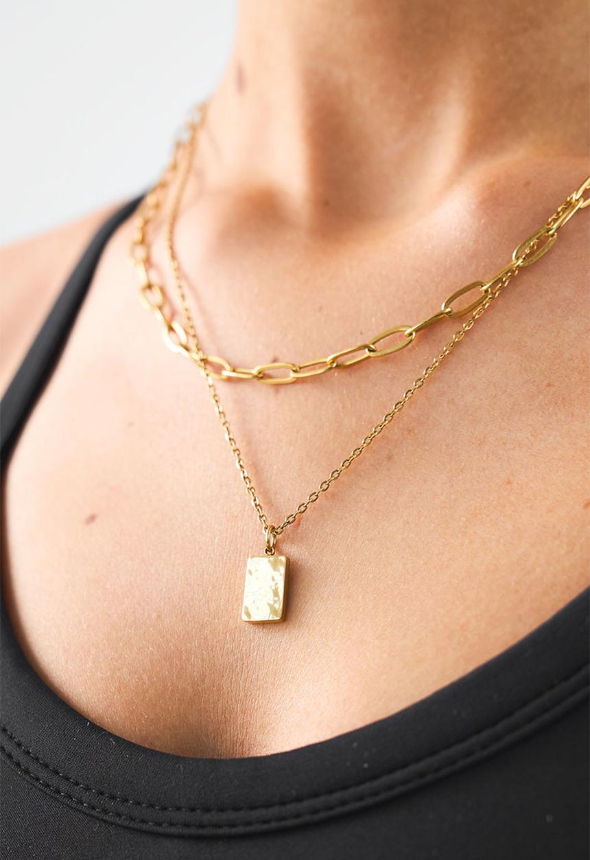 Burnt  - Stacked necklace with paperclip & charm - gold
