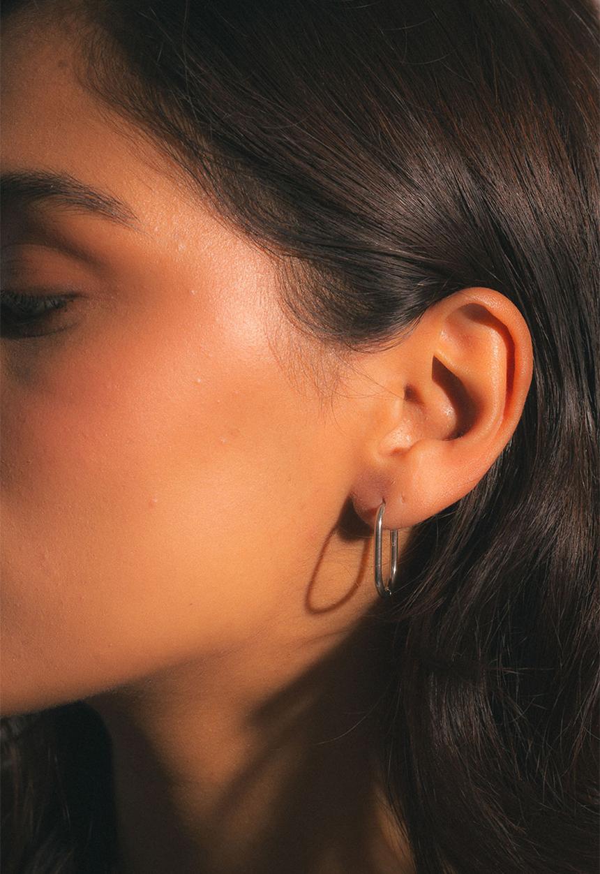 Burnt  - Thin Oval Hoops - Silver