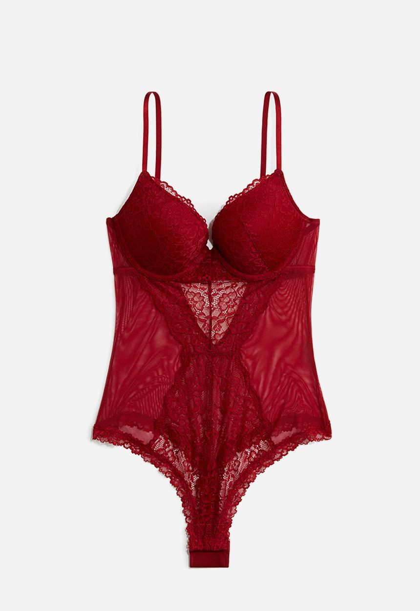 H&M - Lace push-up thong body - dark ed