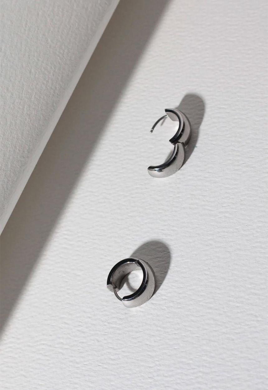 Burnt  - Huggies Earrings - Silver
