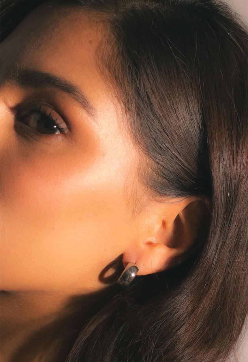Burnt  - Huggies Earrings - Silver