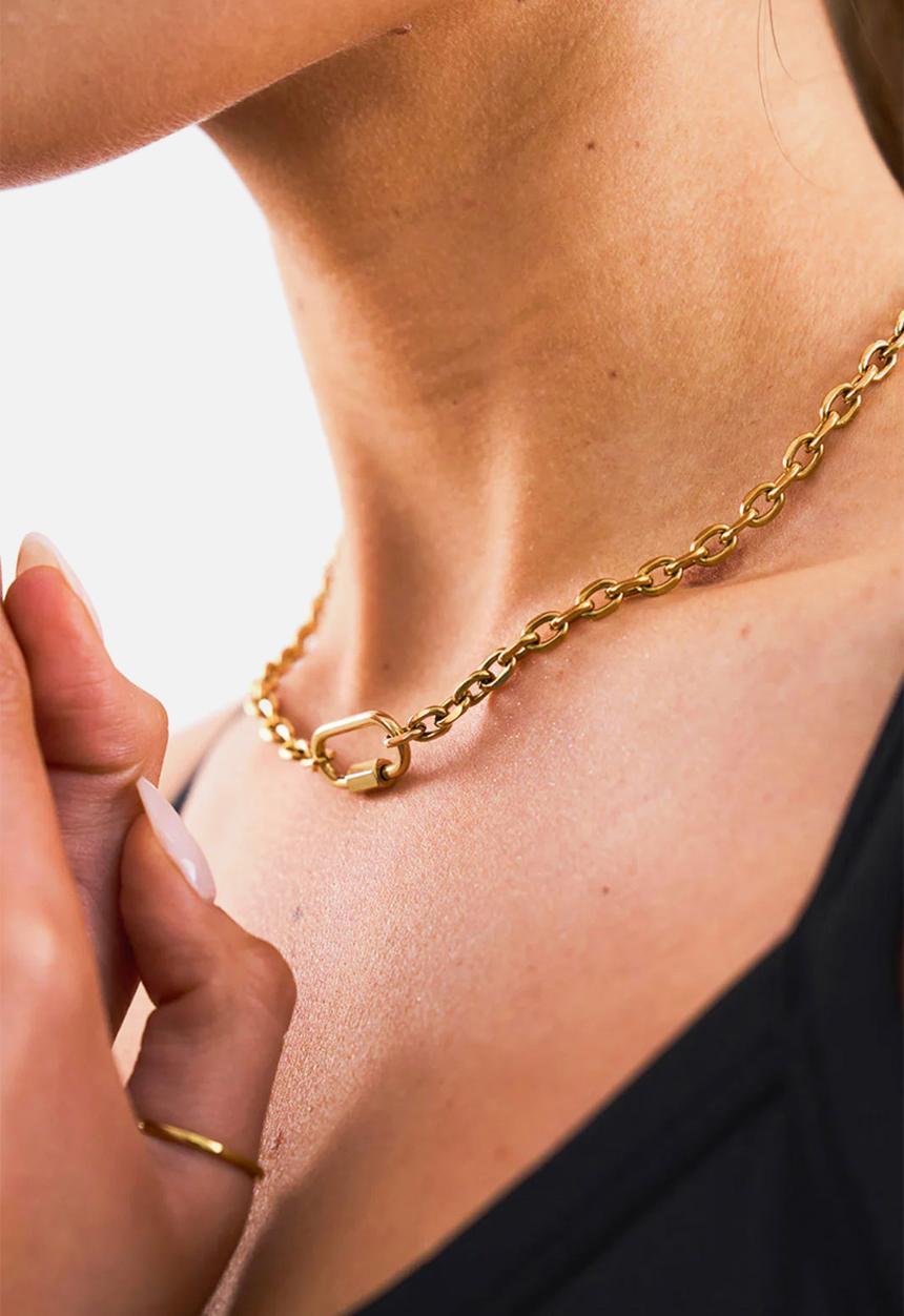 Burnt  - Lock chain necklace - gold 