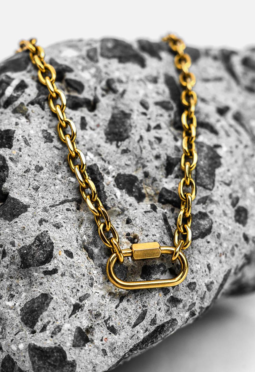 Burnt  - Lock chain necklace - gold 