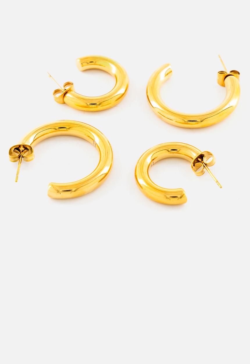 Burnt  - Minimalist Hoop Earrings - Gold